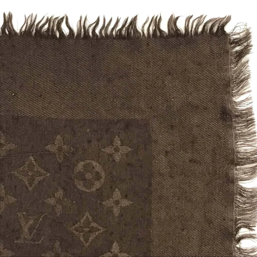 Authan Louis Vuitton Monogram 60% Silk 40% Wool Large Stole Scarf Brown
